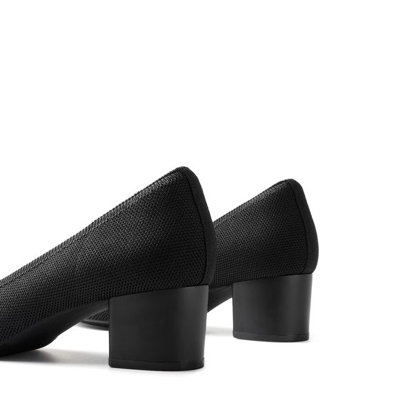 Block Heel Almond Pumps - BLACK - 4